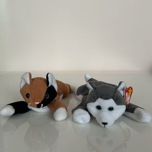 NWT TY Beanie Baby Nanook the Husky RARE (1996) & Chip The Calico (1996)